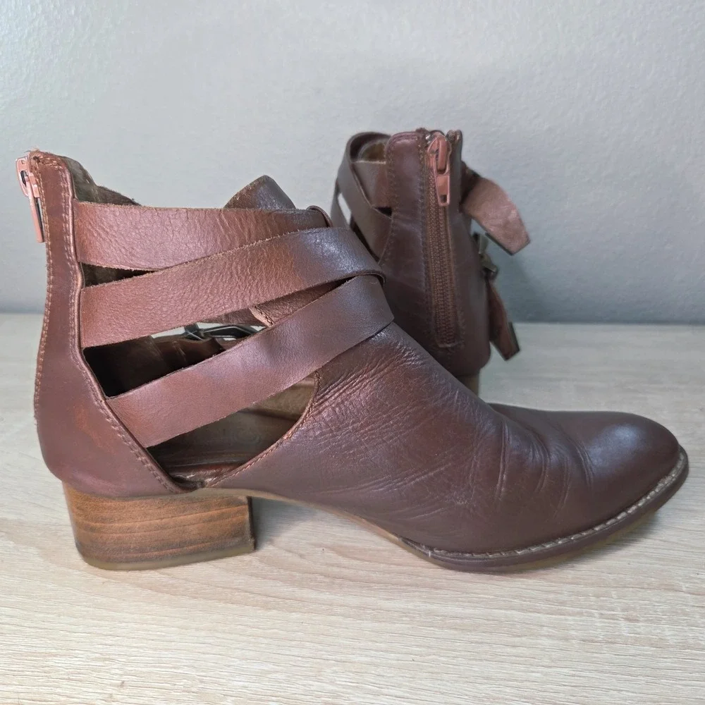 Jeffrey Campbell Everly Ibiza Leather Cutout Ankle Boots Womens‎ 6.5 Brown Boho